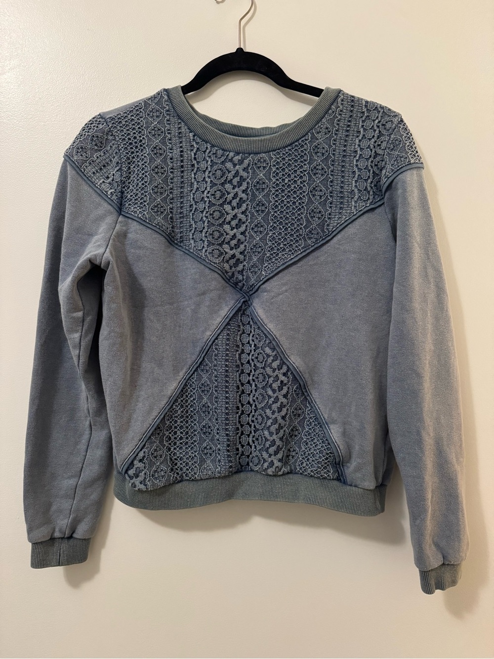 Urban Outfitters Women's Lace-Panel Crewneck Sweater - Dusty Blue
